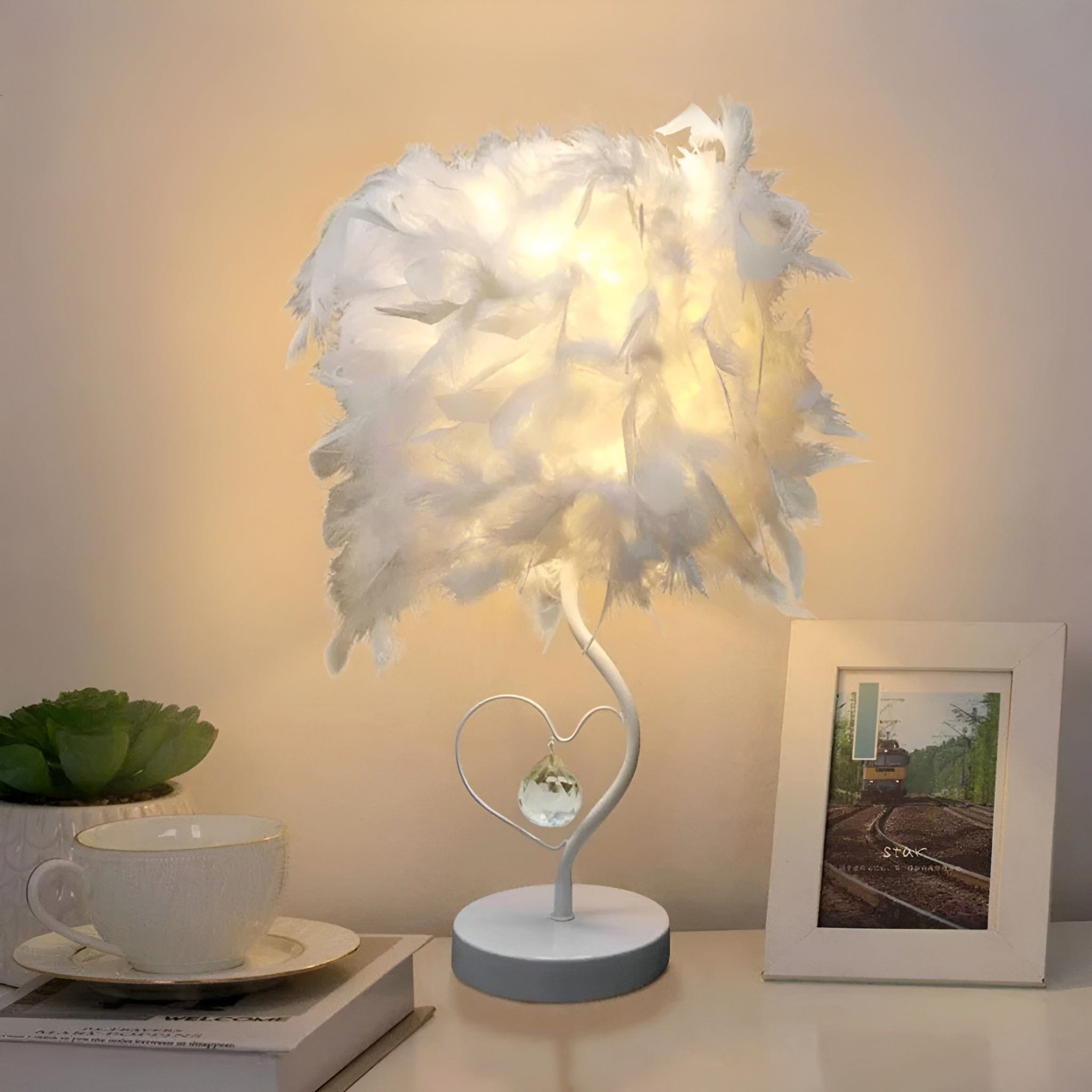 Lampe de Chevet Plume Crystal Heart