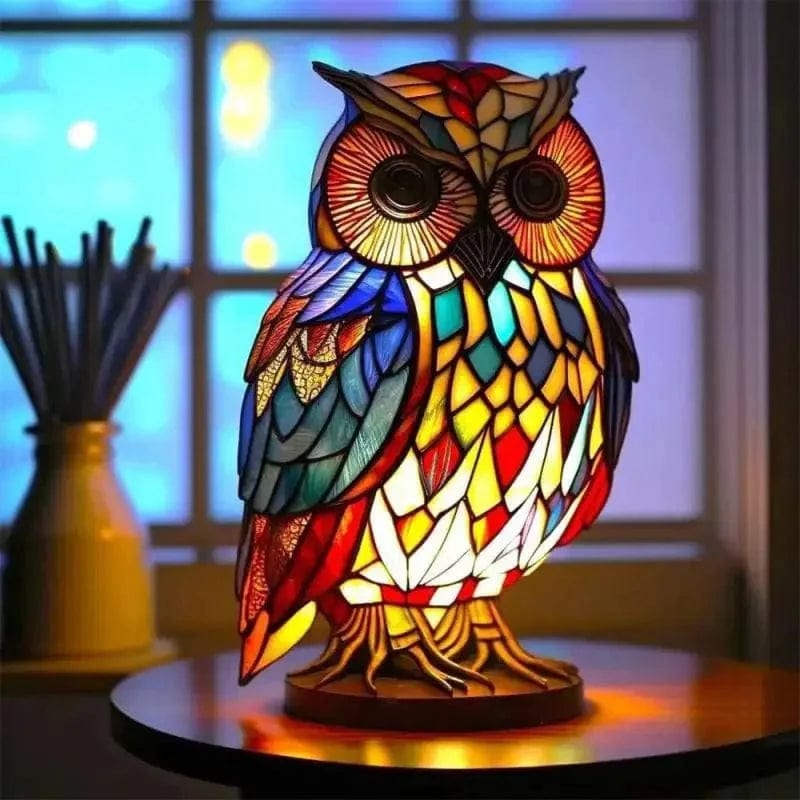 Hiboux Lampe de Chevet Vitrail Animaux